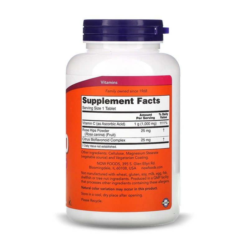NOW Foods Vitamin C-1000 Rose Hips/Bioflavonoids, 250 Tablet – Image 2