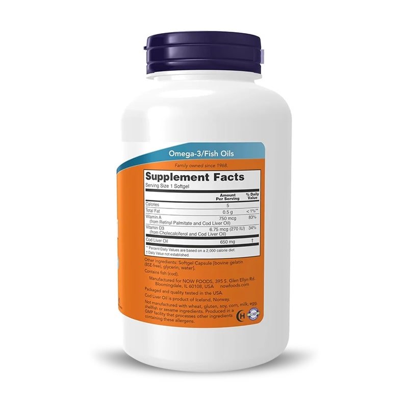 Now Foods, COD LIVER OIL 650MG, 250 Softgels – Image 2